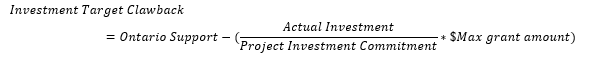 Screenshot of investment target clawback equation