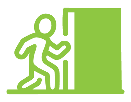 Graphic of a person running through a doorway symbolizing 16% of Ontarians not having an evacuation plan