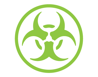 Graphic of a biohazard symbol in a hexagon representing infectious disease