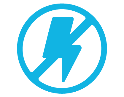 Graphic of a struck out  lightning bolt representing electrical energy failure