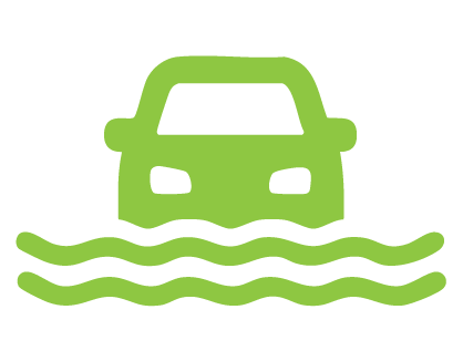 Graphic of a car semi-submerged in water representing flooding