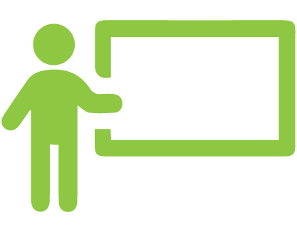 Graphic of a person standing in front of a board symbolizing “strengthening culturally relevant training for partners”