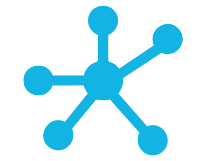Graphic of a central node connecting five other nodes representing “connecting local emergency management partners across the province to key equipment and services”