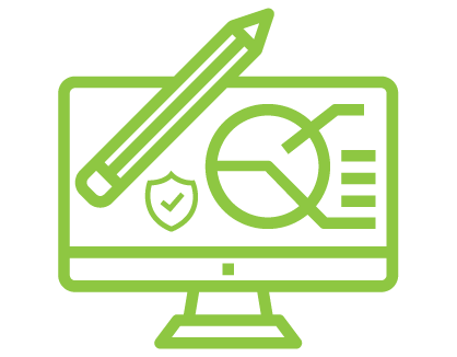 Graphic of a computer screen with charts on it with a pencil in front of it symbolizing “proactive planning and monitoring”