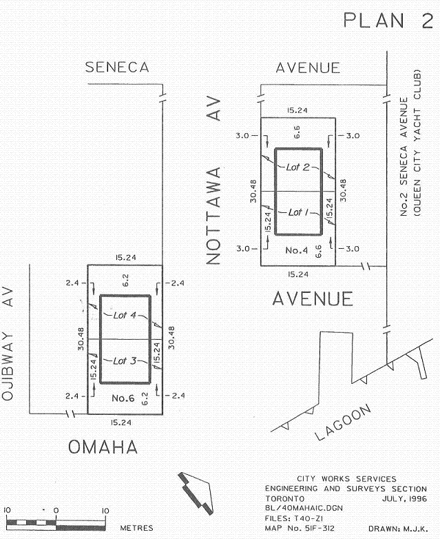 Image of Plan 2 - map with Nottawa Av, Seneca Avenue and Omaha Avenue with lot dimensions.