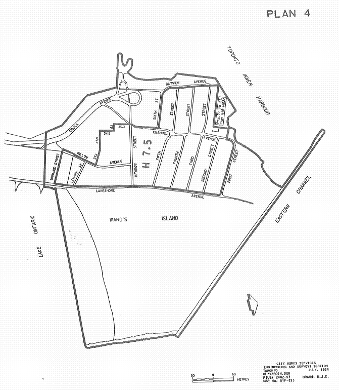 Image of Plan 4 - map of northeast part of Ward's Island, with height limit.