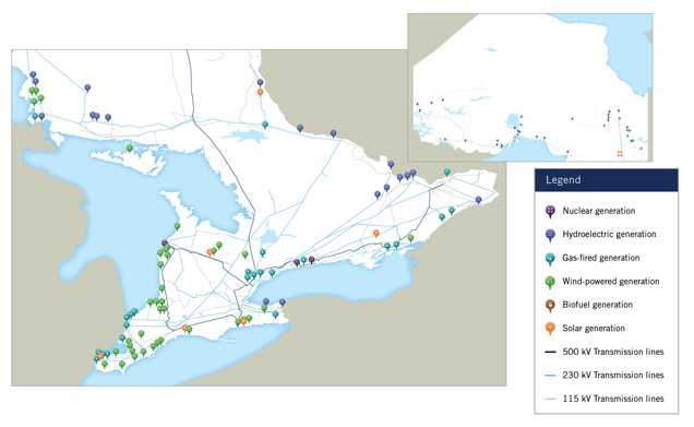 A map of Ontario’s generation facilities.