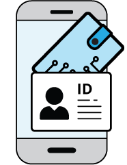 Illustration of a digital ID card in a digital wallet on a mobile phone.