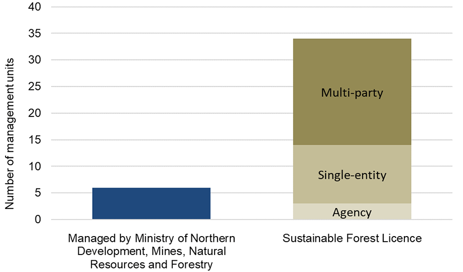 Chart showing the number of management units under each type of forest tenure in 2020.