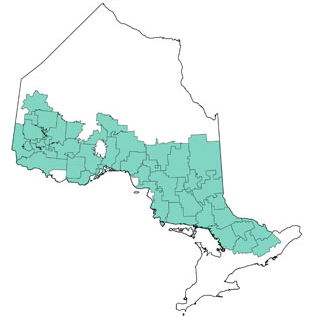 Map showing outlines of individual management units within the province of Ontario
