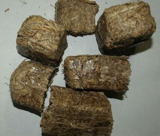 Photo montrant une petite pile de cubes de biomasse