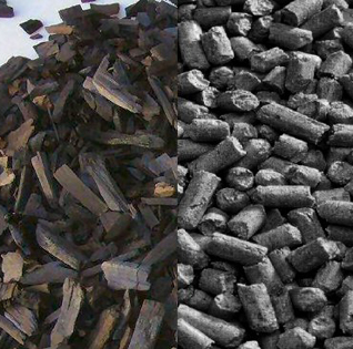Photo montrant une pile de granulés de biomasse produits par torréfaction