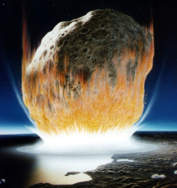 Artist rendition of a meteor colliding with the earth