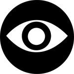 Black and white icon of an eye. 