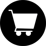 Black and white icon of a shopping cart.