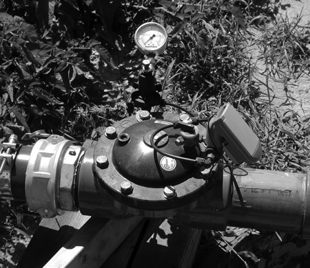 Solenoid valve on irrigation water supply pipe which can be controlled by measurements from a soil moisture instrumen