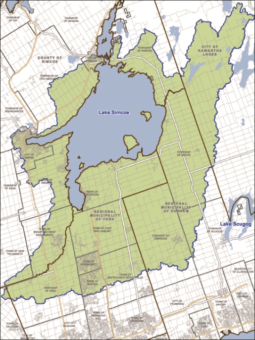 Map showing the Lake Simcoe Protection Plan area that surrounds Lake