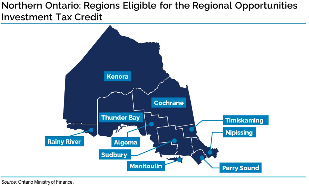 Figure 1. Northern Ontario: Geographic Areas Eligible for the Regional Opportunities Investment Tax Credit.