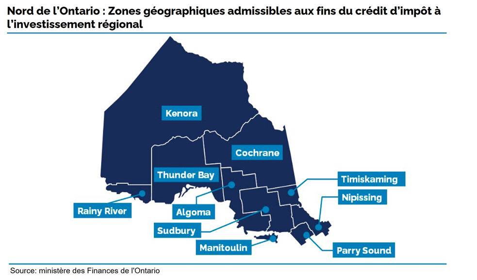 Graphique 1. Nord de l'Ontario : Zones géographiques admissibles aux fins du crédit d'impôt à l'investissement régional