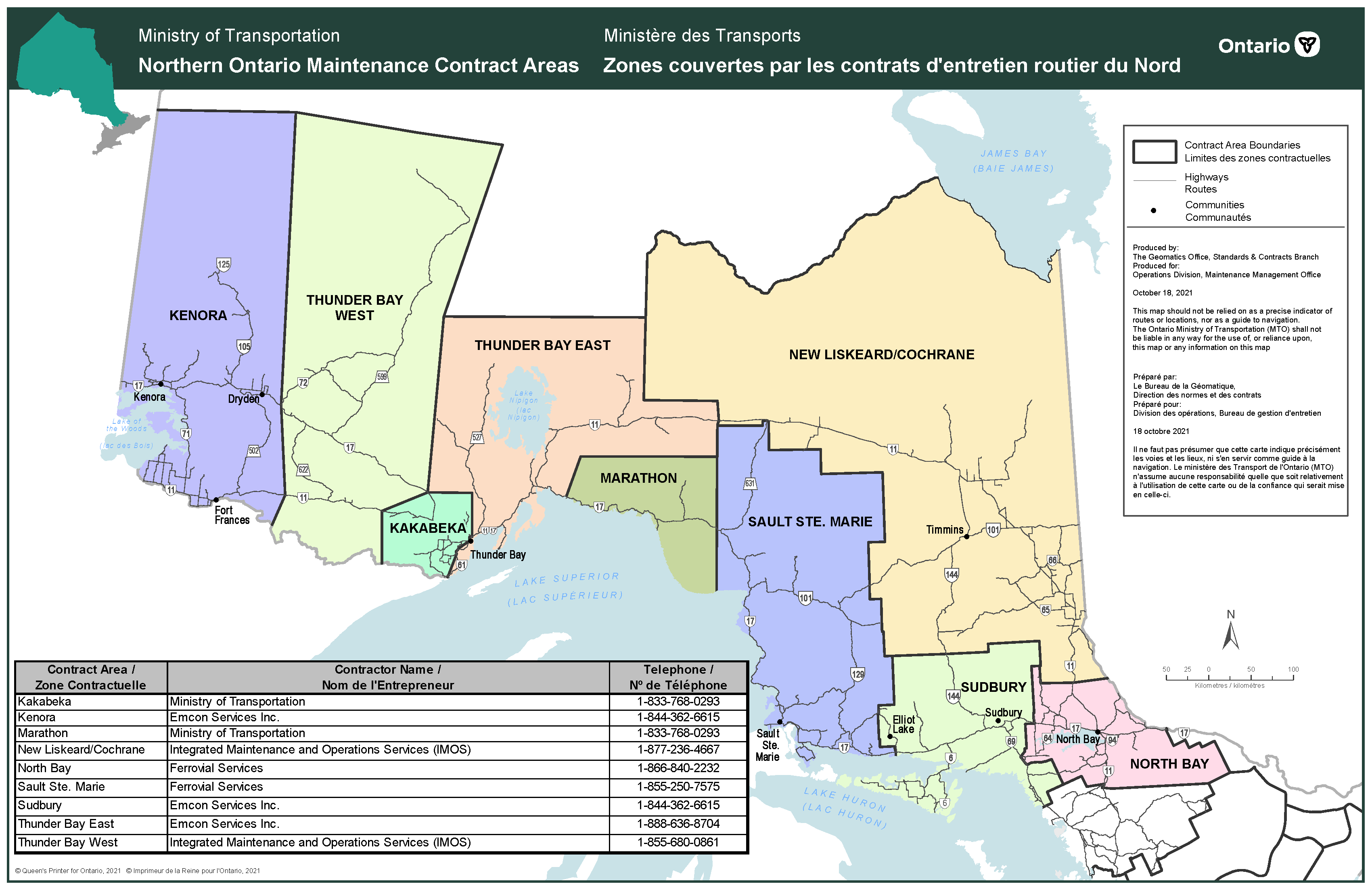 Mto En Fr Northern Ontario Maintenance Contract Areas Map 3 28 2022 