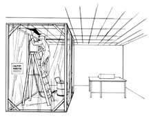 Illustration of a person in a enclosure for ceiling work