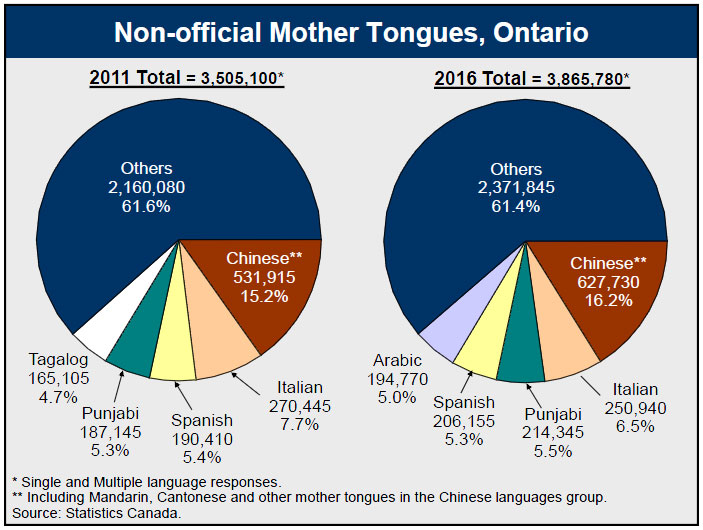 Non-official mother tongues, Ontario