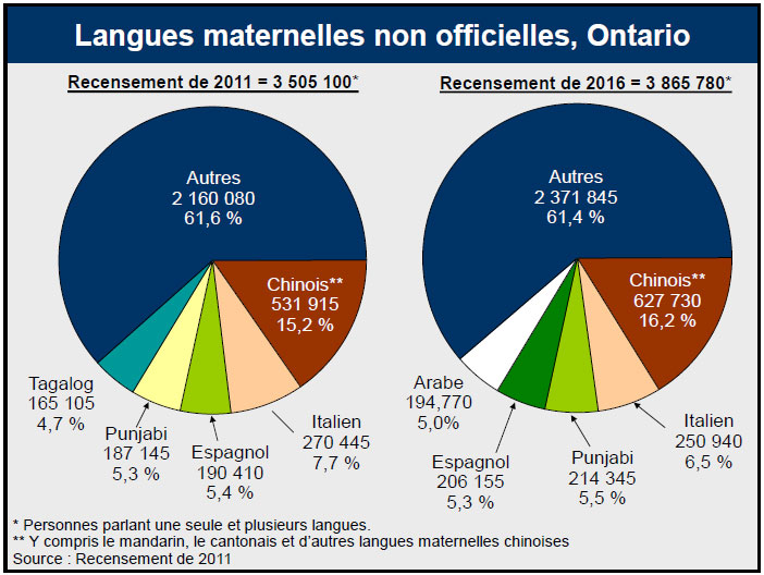 Langues maternelles non officielles, Ontario
