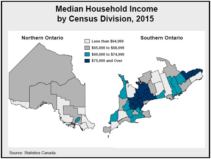 Median Household Income by Census Division, 2015