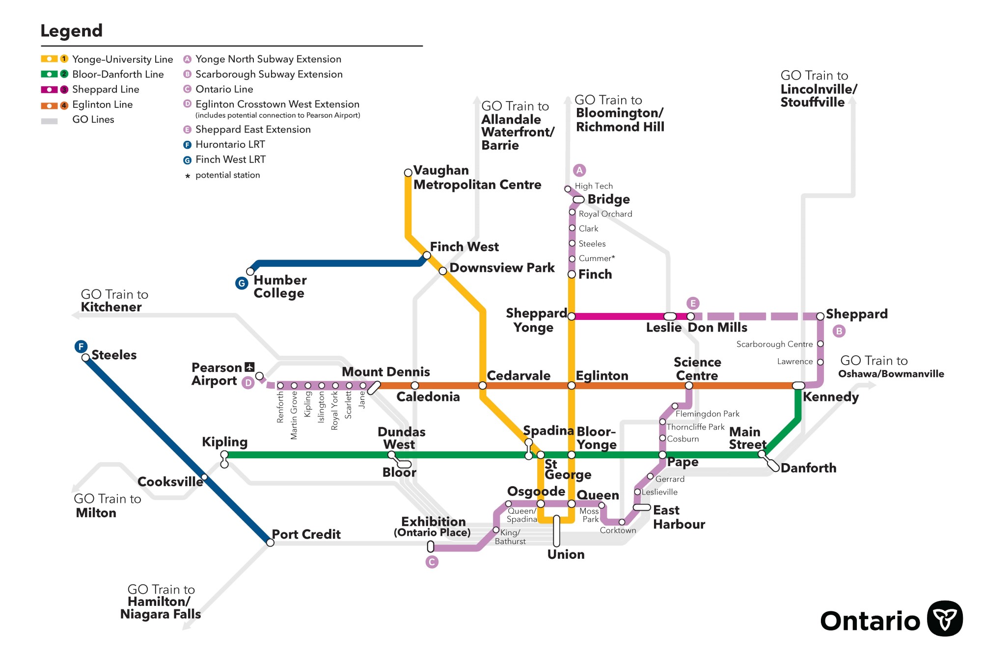 Map of new Greater Toronto Area subway projects