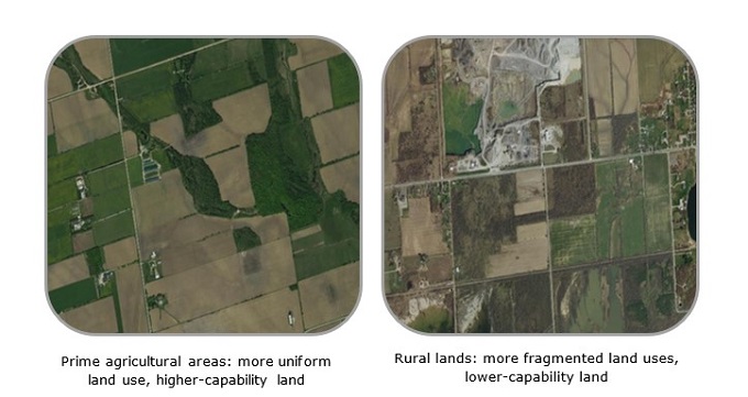 Comparison of prime agricultural areas which are more uniform and higher-capability and rural lands which are more fragmented and lower-capability