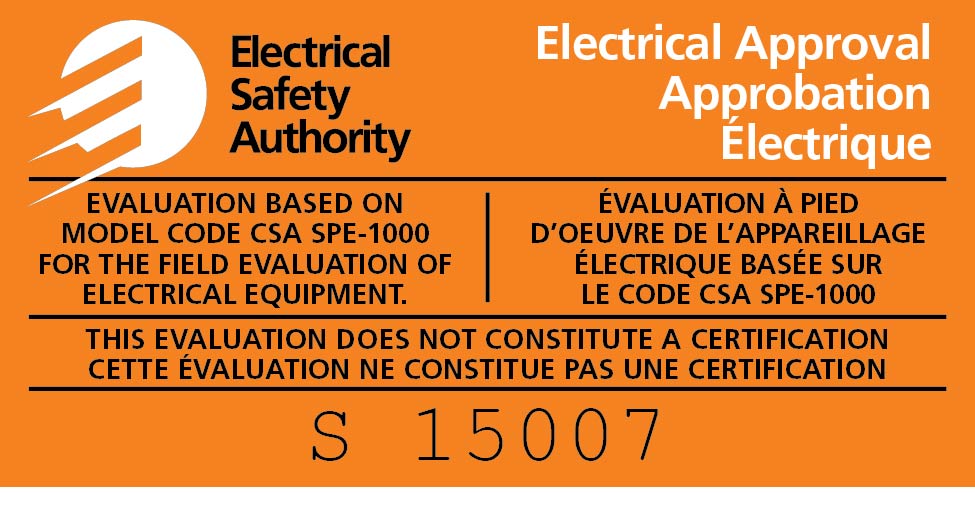 ESA approval sticker mounted on appliance