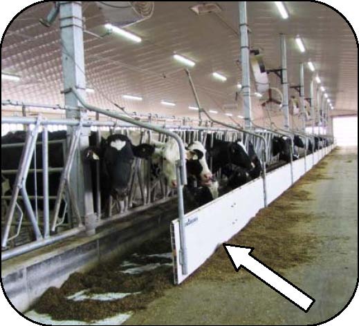 Front view of a feed barrier used to keep feed closer to the cows