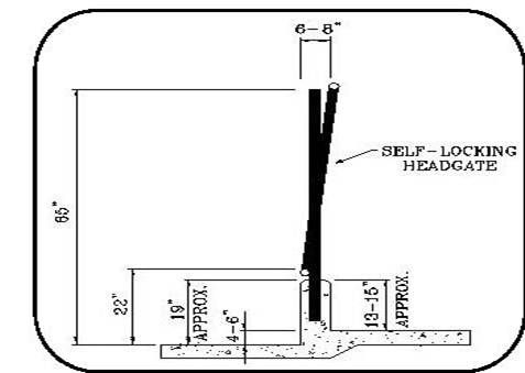 Side view of the dimensions for a self-locking headgate
