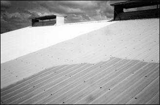 Figure 4. Photo montrant un toit qui a été enduit de peinture céramique. (Source: Agviro, Inc.)