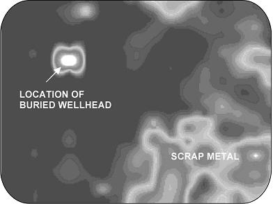 Image d’;un puits fournie par le détecteur de métal EM61. (Source : Conestoga·Rovers & Associates)