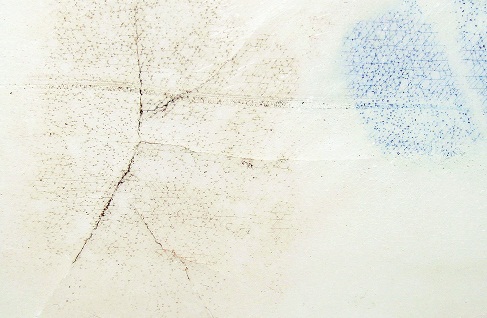 Close-up photo of polyethylene tank material that has been coloured with water soluble marker to reveal crazing and some cracking in the material.