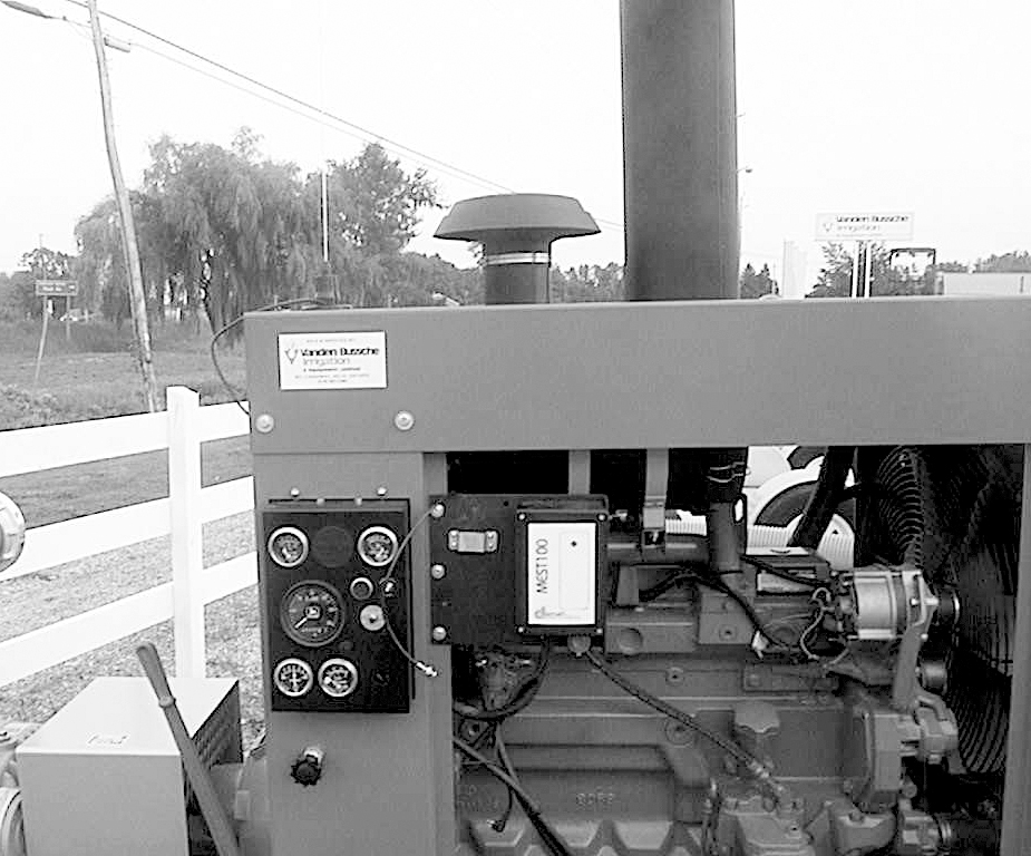 Receiver unit mounted on the engine of the pump unit. The receiver controls a solenoid switch that is connected to the throttle on the engine. The solenoid switch speeds up or slows down the pump engine as required based on the signal from applicator operator. In worst case scenario all fuel is shut off to pump unit.
