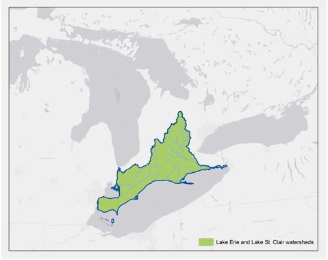 Carte des bassins versants des lacs Érié et Sainte-Claire