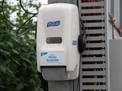 Figure 14. Photo showing a disinfectant dispenser placed at the greenhouse entrance.