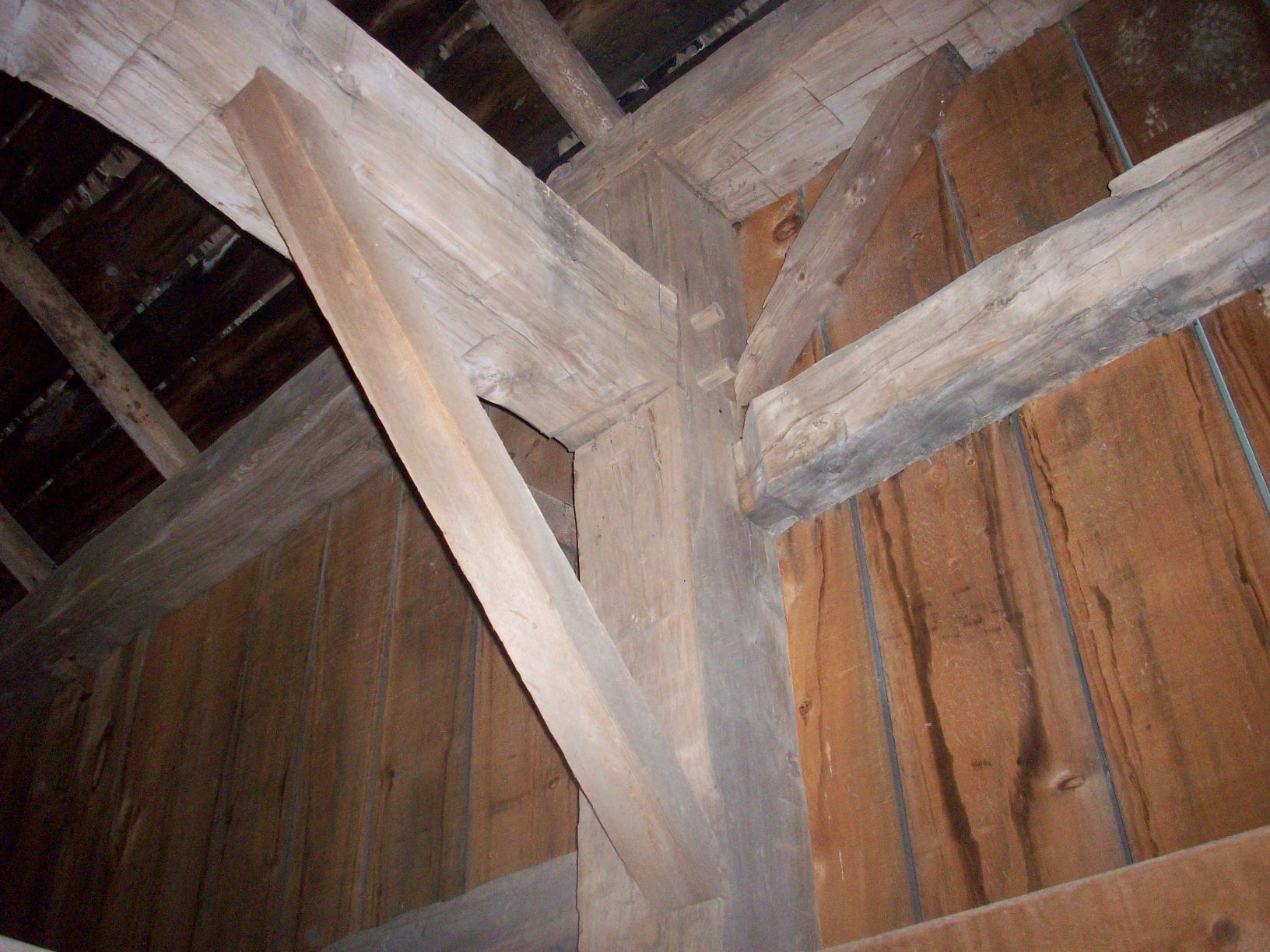 complex wooden joint in an old bank barn