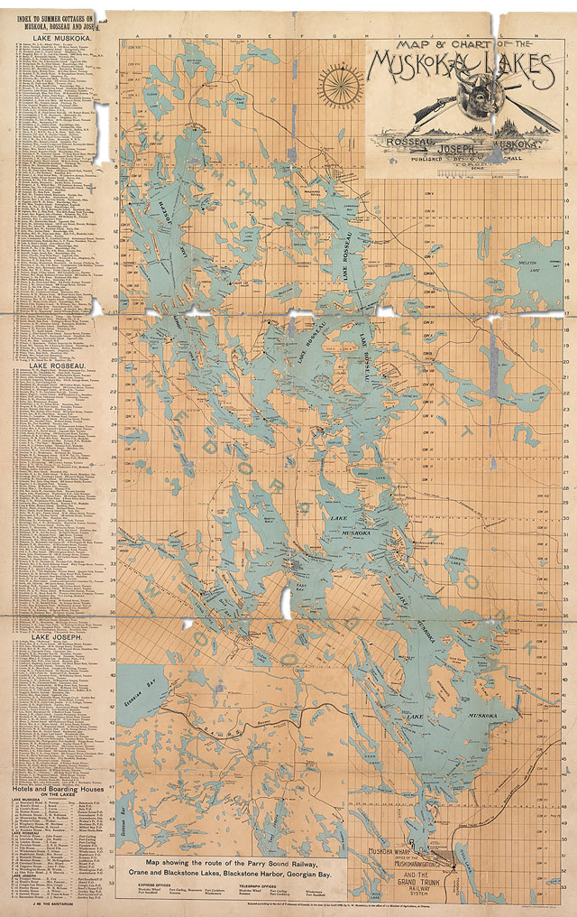 Historic map of the lakes in the Muskoka region of Ontario. The map is from 1899.
