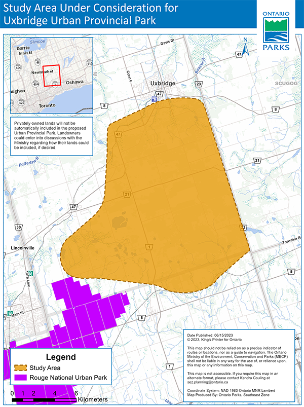 Map showing study area under consideration for Uxbridge urban provincial park