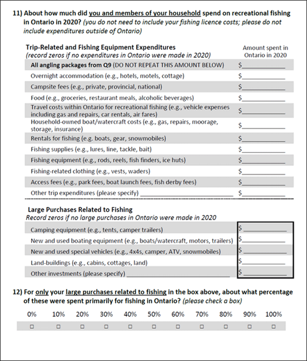 Image of page of recreational fishing survey from 2020.