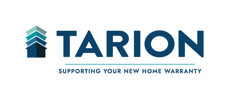 Dark blue Tarion logo with icon of houses. Supporting your new home warranty.