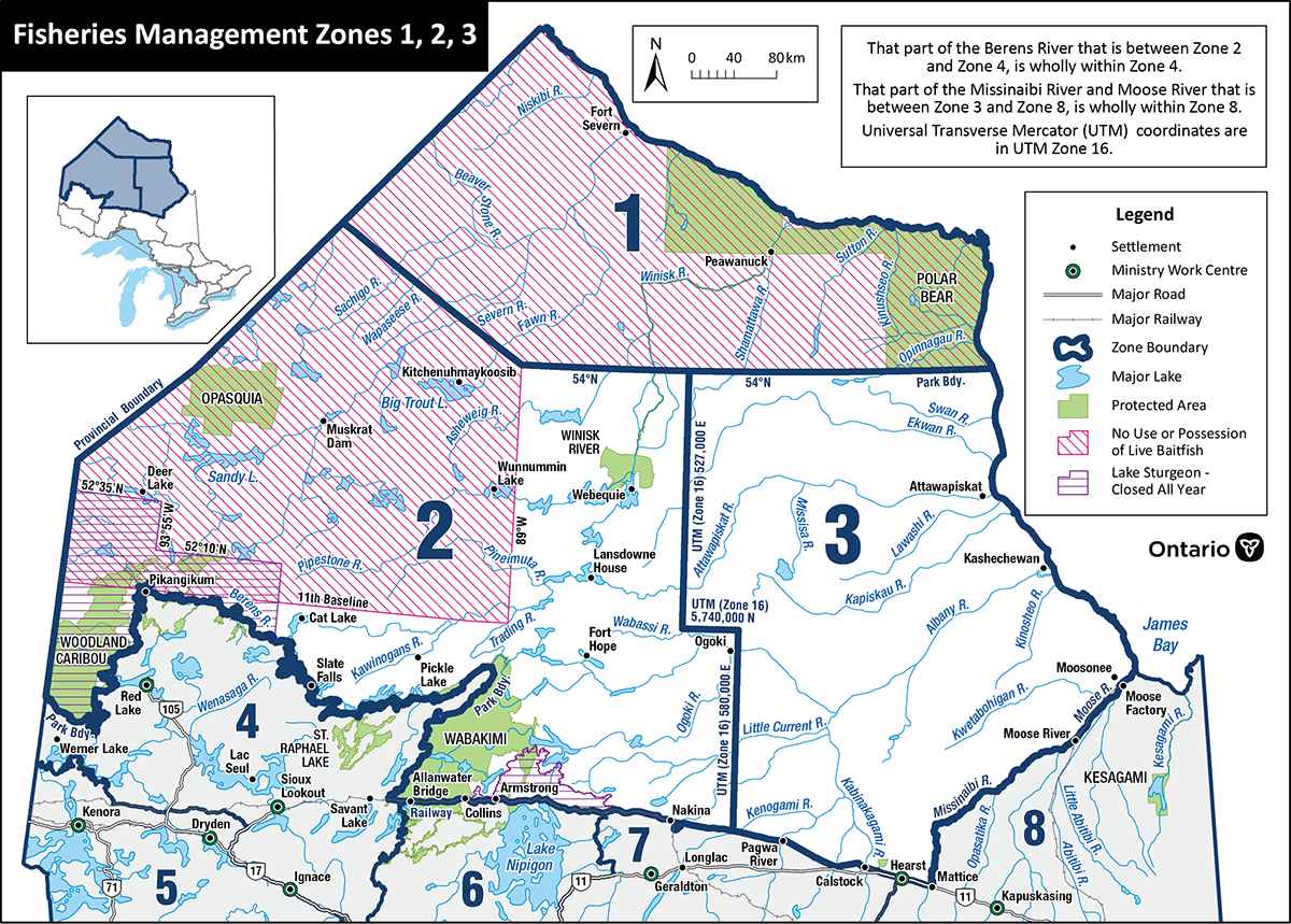 Zones 1, 2 and 3 includes the majority of northern Ontario from the Manitoba border eastwards to James Bay.
