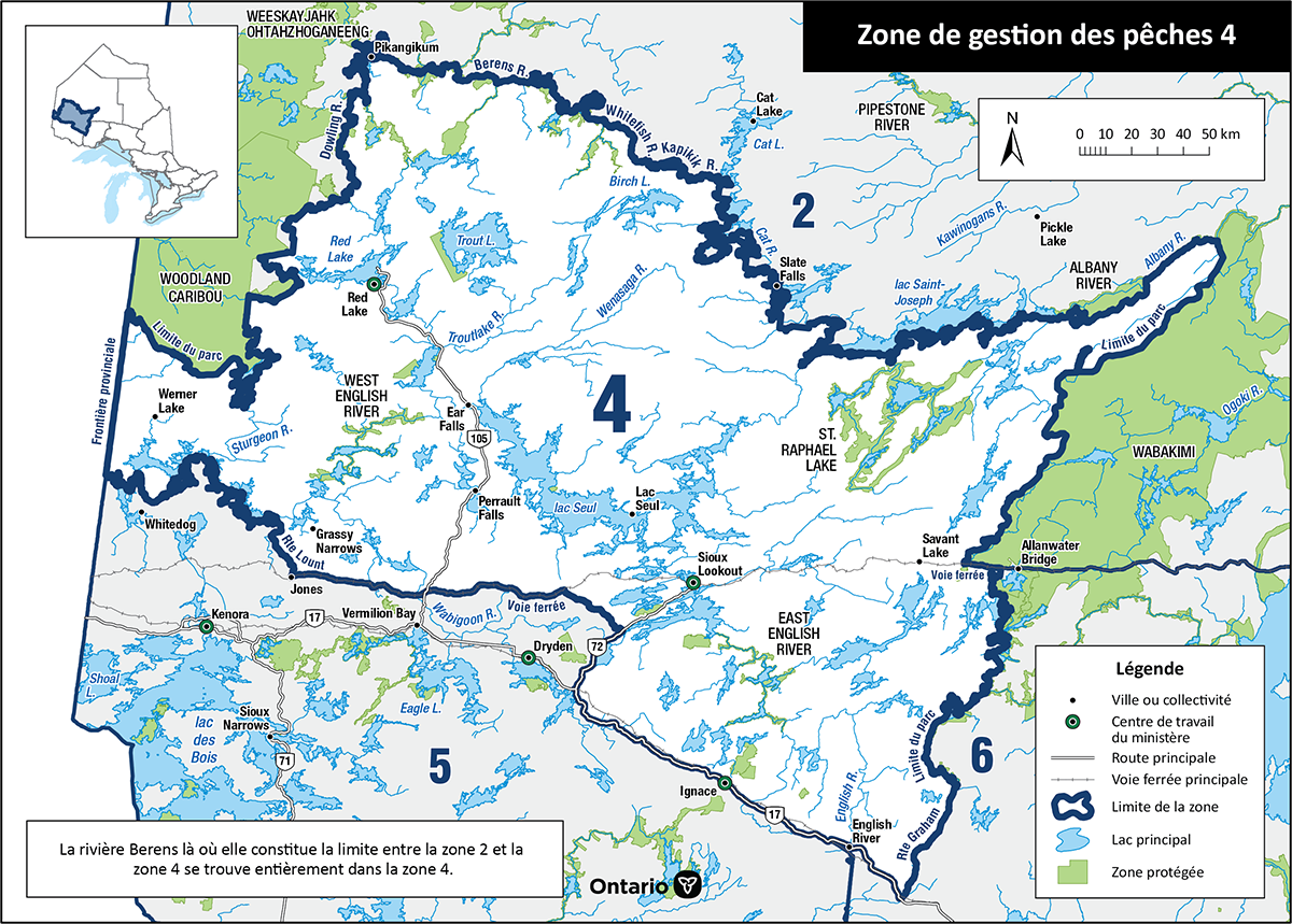 La zone 4 est située dans le Nord-Ouest de l’Ontario et comprend les villes de Red Lake, Ear Falls, Sioux Lookout et Ignace.
