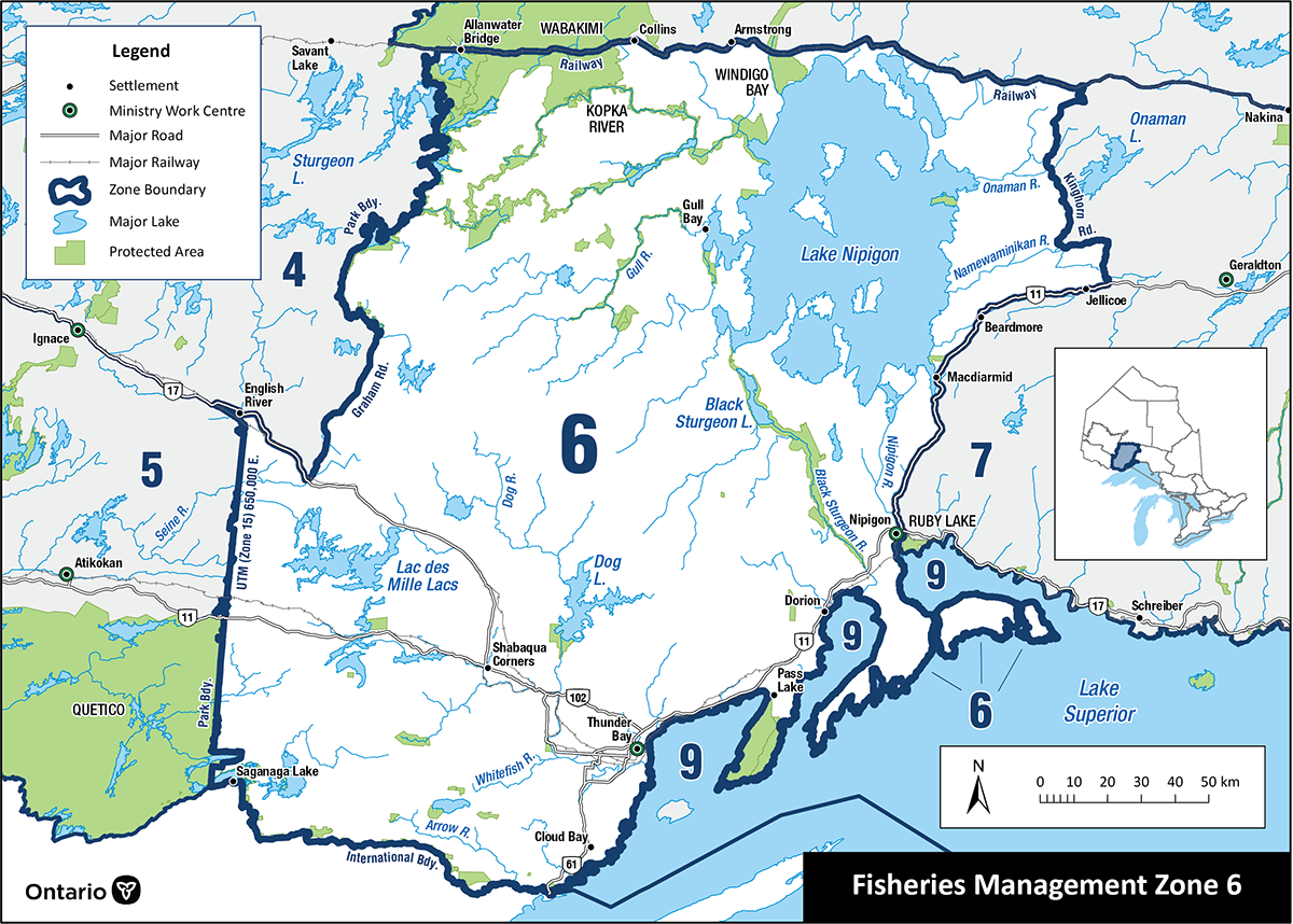 Zone 6 is located in northwestern Ontario and includes the cities of Thunder Bay, Nipigon, Red Rock, Upsala, and Dorion.