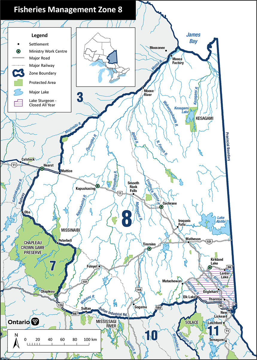 Zone 8 is located in northeastern Ontario and includes the cities of Cochrane, Timmins, Kirkland Lake, Kapuskasing and Gogama.
