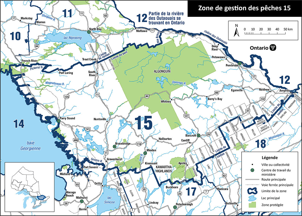 La zone 15 est située principalement dans le Sud de l’Ontario et comprend les villes de Pembroke, Parry Sound, Huntsville et Bancroft.