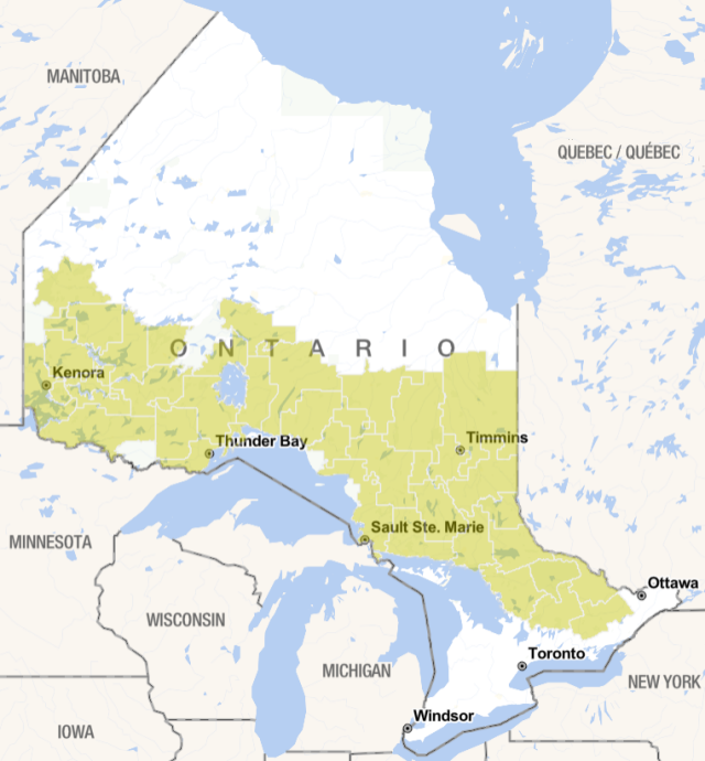Map of Management Units in the Managed Forest Area of Ontario